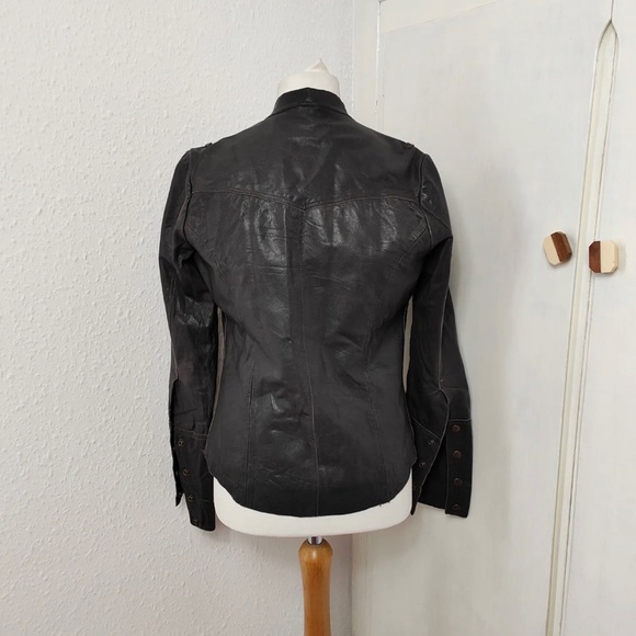 AllSaints Women's Brown Leather Jacket Snap Poppers UK 10 Steampunk Biker Grunge - Picture 2 of 9